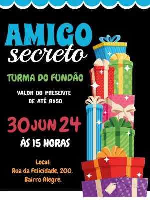 Convite de Amigo Secreto com Presentes Coloridos para Editar