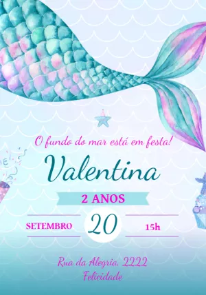 Convite Aniversário Sereia Fundo do Mar para Editar Online