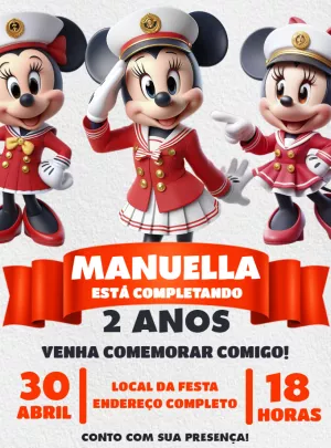 Convite Aniversário Minnie Marinheira para Editar Online