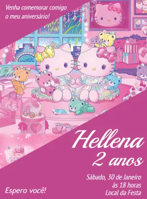 Convite de Aniversário Hello Kitty para Editar Online