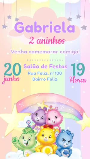 Convite Aniversário Ursinhos Carinhosos para Editar Online
