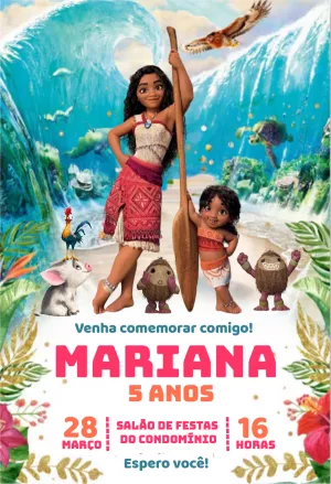 Convite Aniversário Moana e Amigos para Editar Online