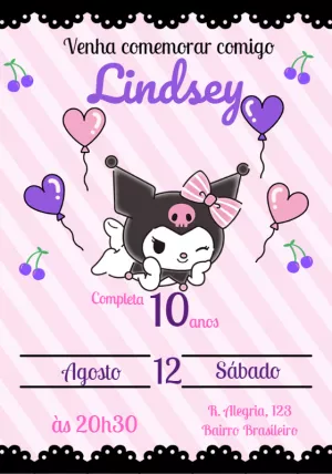 Convite de Aniversário Kuromi para Editar Online