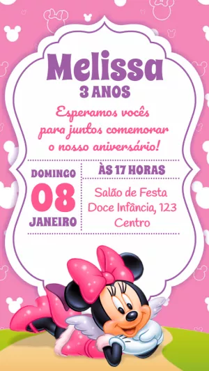 Convite de Aniversário Minnie Rosa para Editar Online