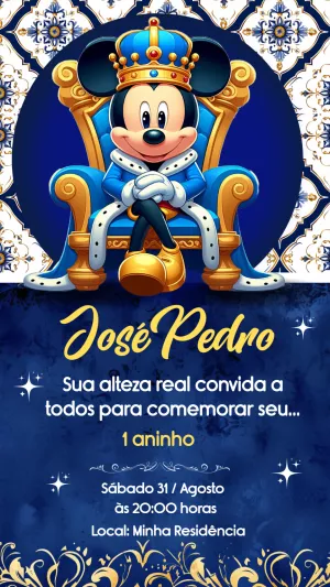 Convite Aniversário Mickey Realeza para Editar Online