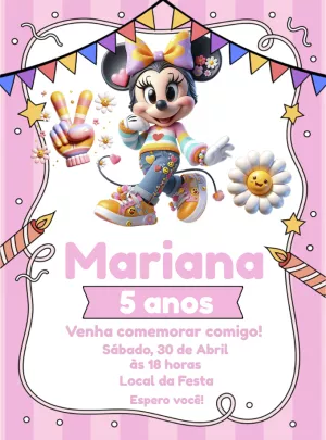 Convite Aniversário Minnie Good Vibes para Editar Online