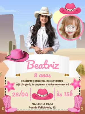 Convite de Aniversário Boiadeira Ana Castela com Foto para Editar