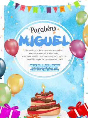 Convite de Aniversário Infantil com Balões para Editar Online