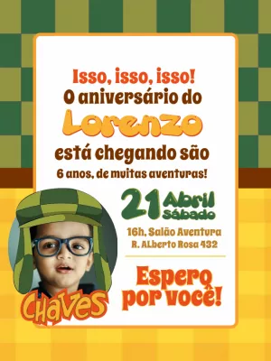 Convite Aniversário Chaves com Foto para Editar Online