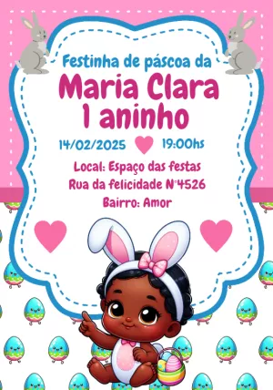 Convite Aniversário Páscoa Bebê Menina para Editar Online
