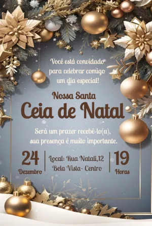 Convite Ceia de Natal Dourado e Elegante para Editar Online
