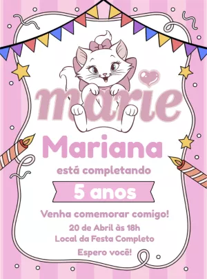 Convite de Aniversário Gatinha Marie para Editar Online