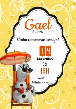 Convite Aniversário Olaf Frozen Verão para Editar Online