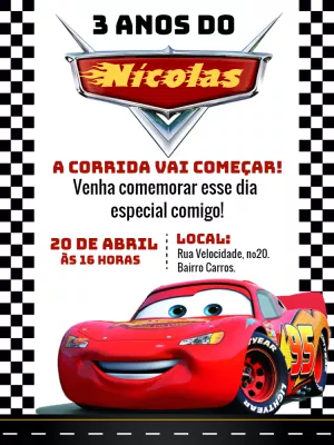 Convite de Aniversário Carros Relâmpago McQueen para Editar