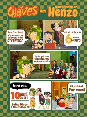 Convite de Aniversário Chaves em Quadrinhos para Editar