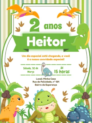 Convite Aniversário Dinossauro Baby para Editar Online