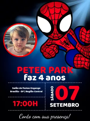 Convite Aniversário Homem Aranha com Foto para Editar Online