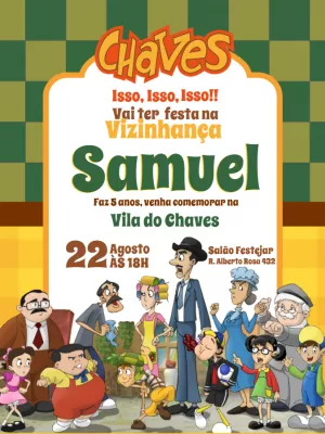Convite de Aniversário Turma do Chaves para Editar Online