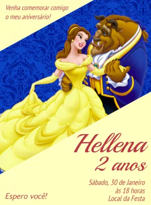 Convite de Aniversário Bela e a Fera para Editar Online