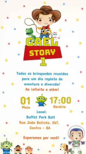 Convite de Aniversário Toy Story Fofo para Editar Online