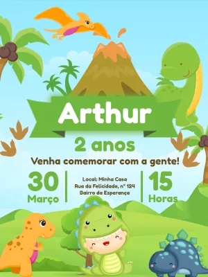 Convite Aniversário Dinossauro Baby para Editar Online