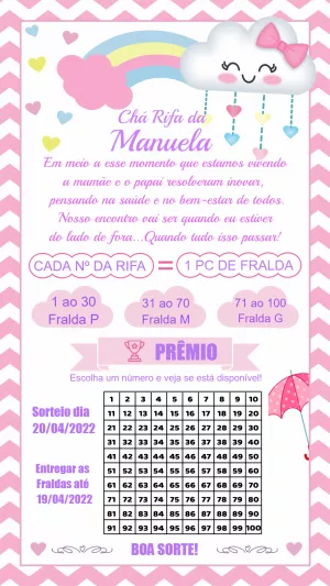 Convite Chá Rifa Chuva de Amor com Nuvem Fofa para Editar