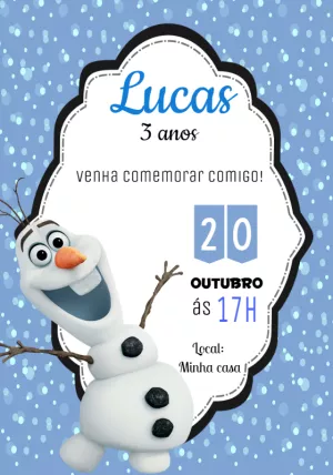 Convite Aniversário Olaf Frozen para Editar Online