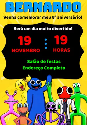 Convite de Aniversário Rainbow Friends para Editar Online