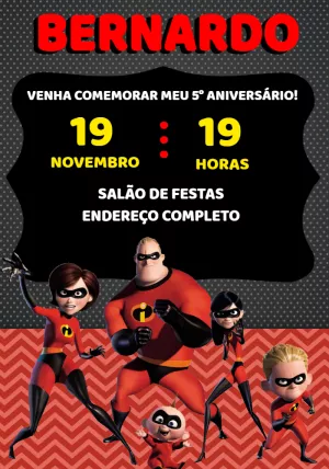 Convite Aniversário Os Incríveis para Editar Online
