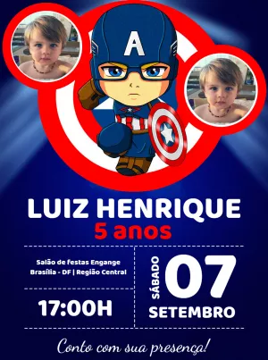 Convite Aniversário Capitão América com Foto para Editar Online