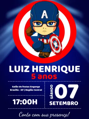 Convite Aniversário Capitão América para Editar Online
