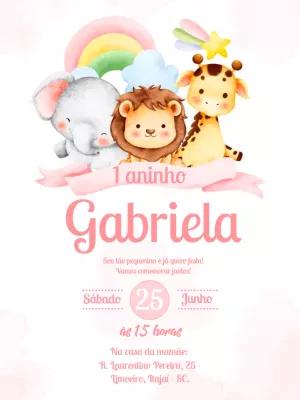 Convite Aniversário Safari Aquarela para Editar Online