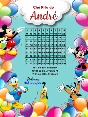 Chá Rifa Turma do Mickey Editável Online para Imprimir