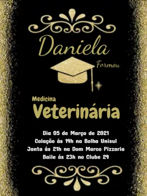 Convite de Formatura Veterinária Elegante para Editar Online