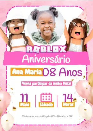 Invitación de cumpleaños Roblox – Estático – Myanne Figueiredo