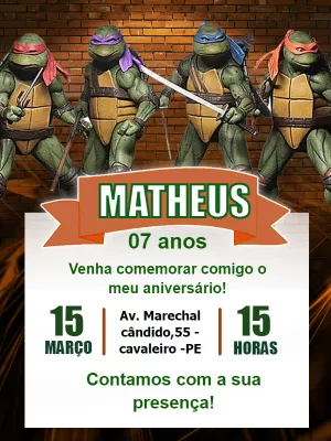 Convite Aniversário Tartarugas Ninja Editável Online