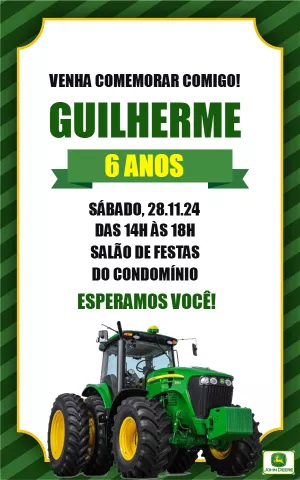 Convite Aniversário Trator John Deere para Editar Online