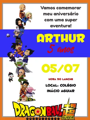 Convite de Aniversário Dragon Ball Super com Personagens para Editar