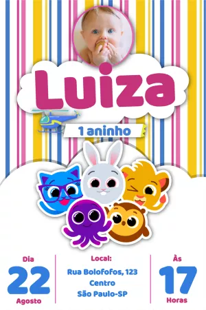 Convite Aniversário Bolofofos com Foto para Editar Online