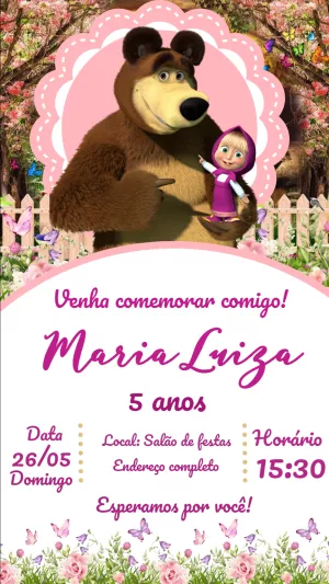 Convite Aniversário Masha e o Urso para Editar Online