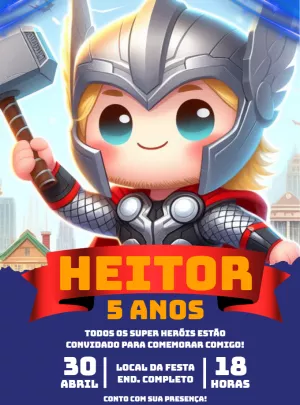 Convite de Aniversário Thor Bebê para Editar Online