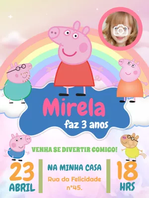 Convite de Aniversário Peppa Pig com Foto para Editar Online