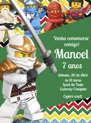 Convite de Aniversário Ninjas Lego para Editar Online