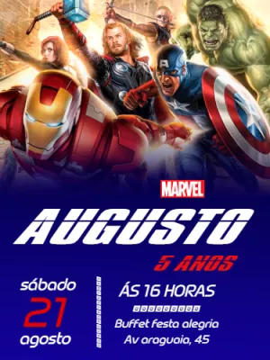 Convite Aniversário Vingadores com Heróis para Editar Online
