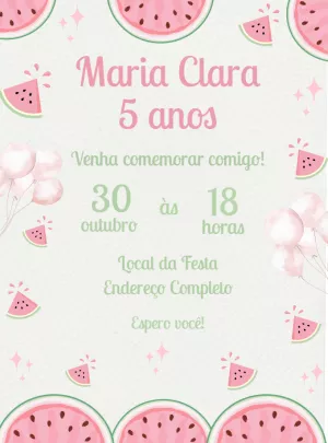 Convite Aniversário Melancia Editável Online para Imprimir
