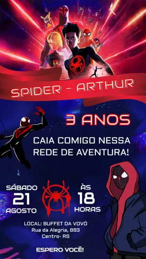 Convite Aniversário Homem-Aranha Miles Morales para Editar