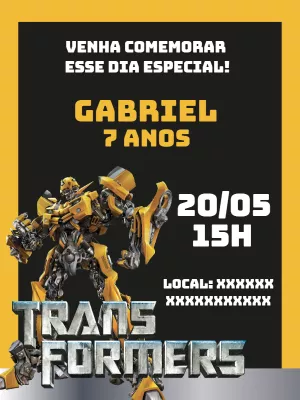 Convite de Aniversário Transformers para Editar Online
