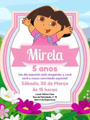 Convite de Aniversário Dora Aventureira para Editar Online
