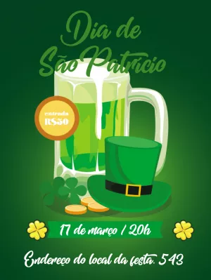 Convite Dia de São Patrício com Cerveja e Trevos para Editar