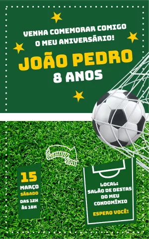 Convite Aniversário Futebol com Bola na Rede para Editar Online